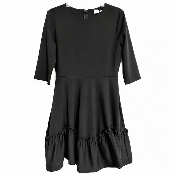 GAP | Dresses | Gap Womens Black Fit And Flare 34 Sleeve Ruffled Tail Dress  Size | Poshmark